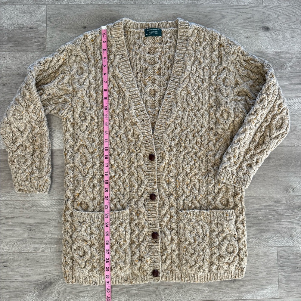 Lauren Ralph Lauren Cream Cable Knit Button Front Cardigan - Picture 9 of 12